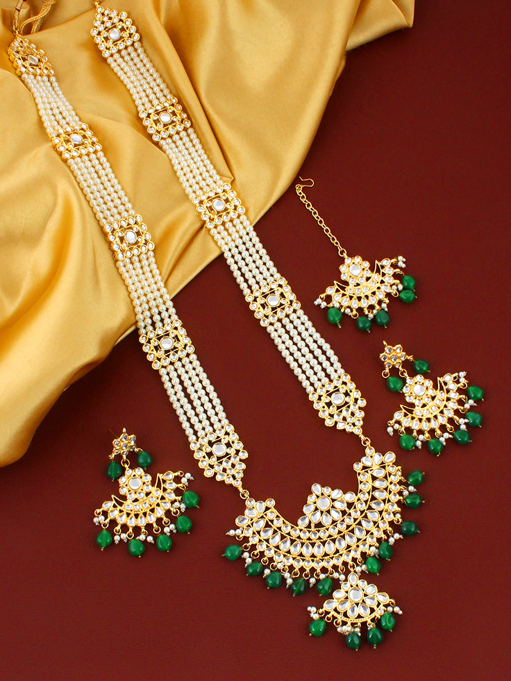 Pearl with Kundan Long Necklace Set For Women & Girls