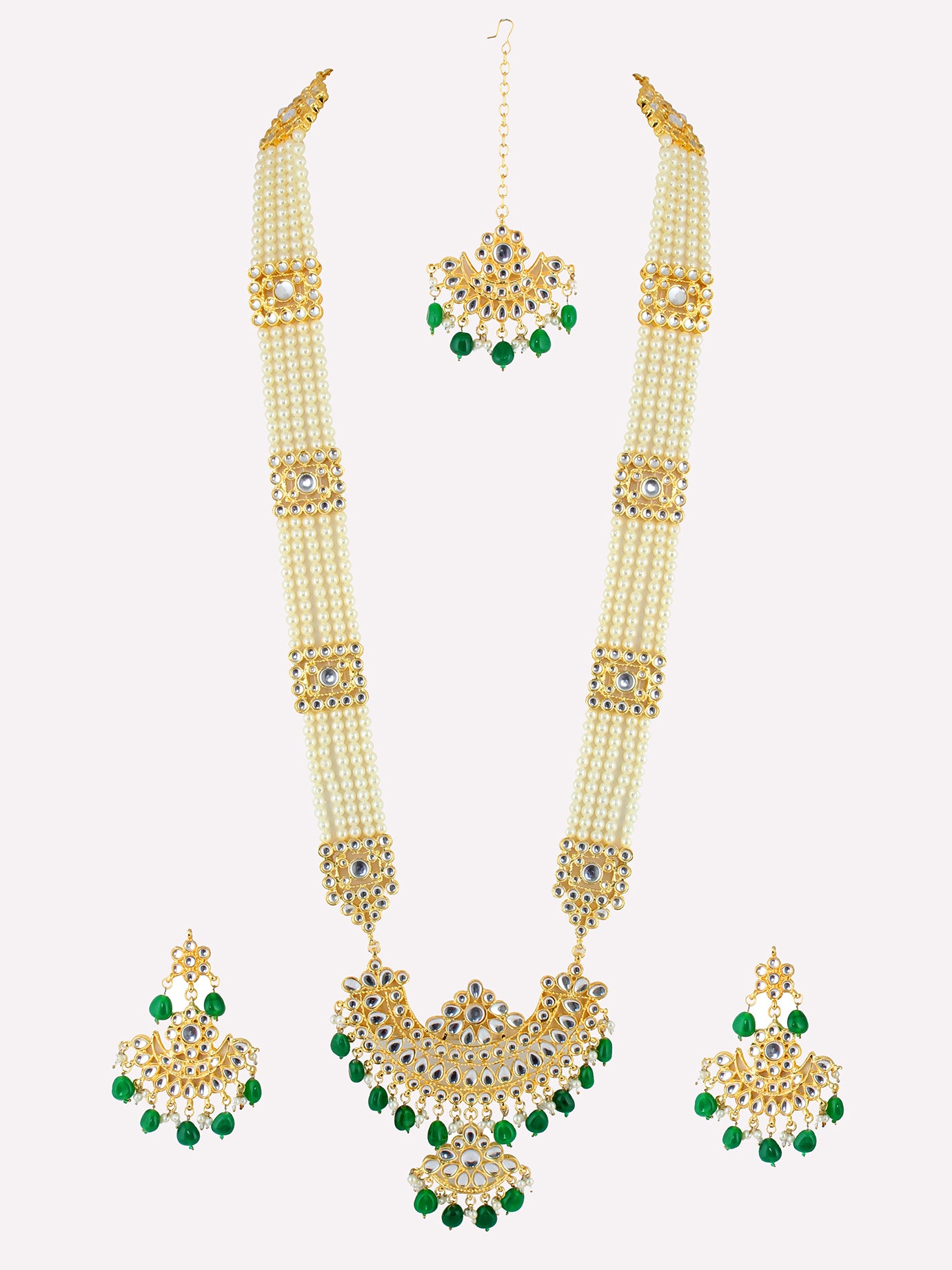 Pearl with Kundan Long Necklace Set For Women & Girls