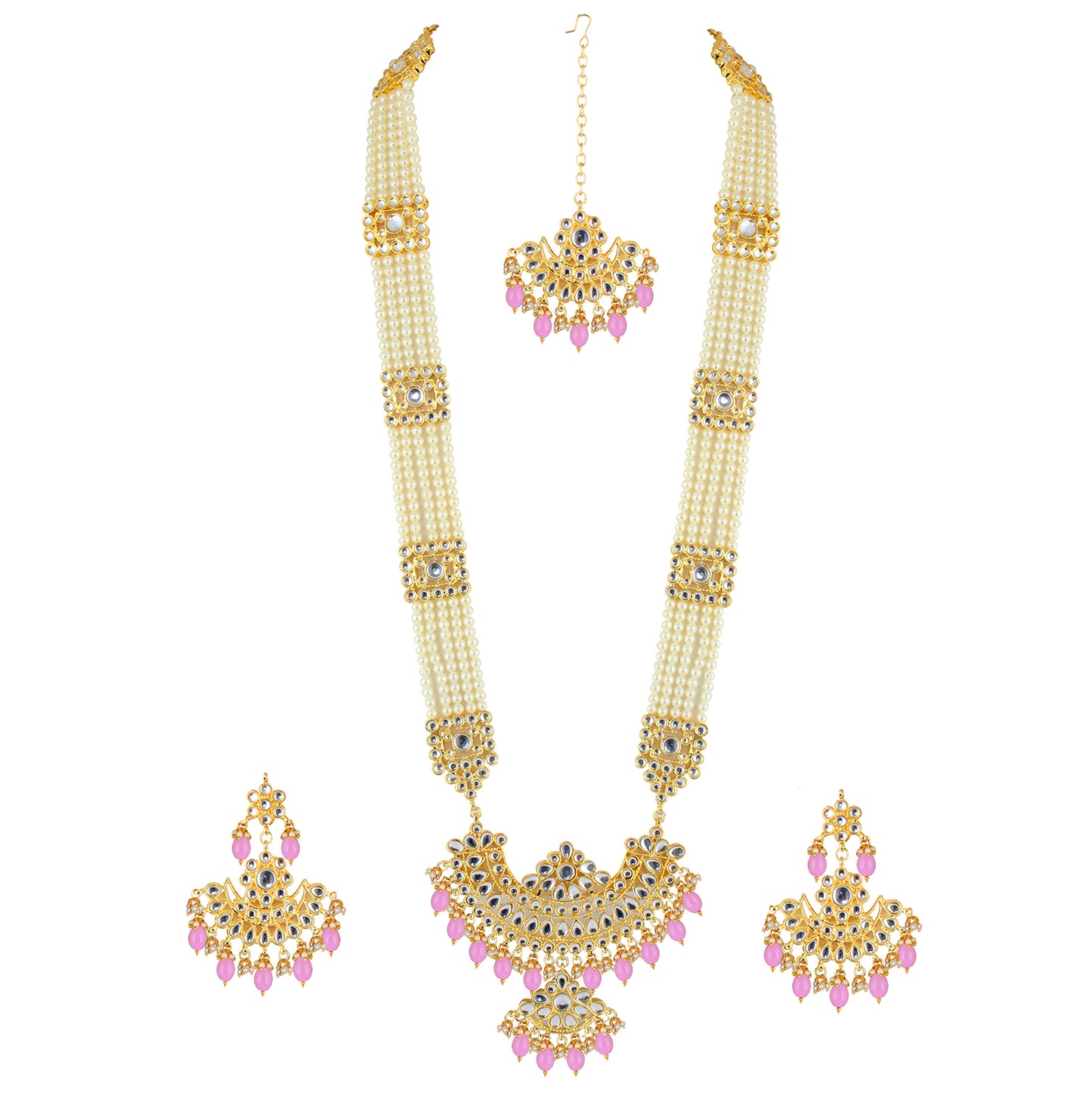 Pearl with Kundan Long Necklace Set For Women & Girls