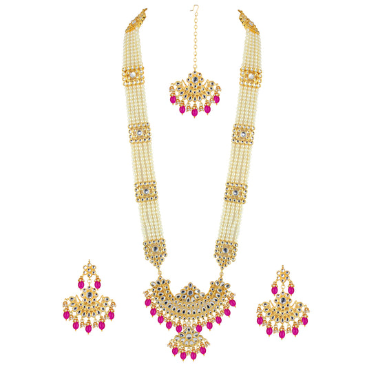 Pearl with Kundan Long Necklace Set For Women & Girls