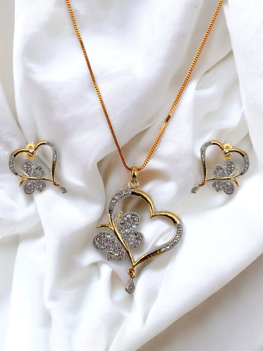 Heart and Butterfly Shape Pendant with Earring