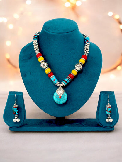 Tribal Afgani Boho Stylish Navratri Dandiya Necklace Set with Earrings for Women & Girls