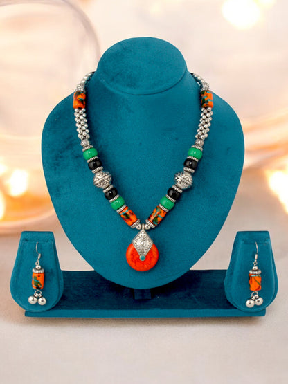 Tribal Afgani Boho Stylish Navratri Dandiya Necklace Set with Earrings for Women & Girls