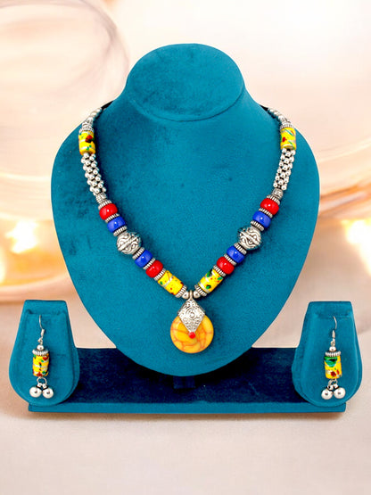 Tribal Afgani Boho Stylish Navratri Dandiya Necklace Set with Earrings for Women & Girls