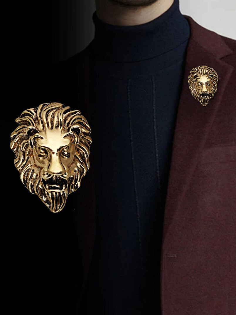 LUCKY JEWELLERY Designer Antique Gold Oxidised Plating Lion Jaguar Face Shaped Brooch/Lapel Pin for Men &  Women (100-CHOO-1175)