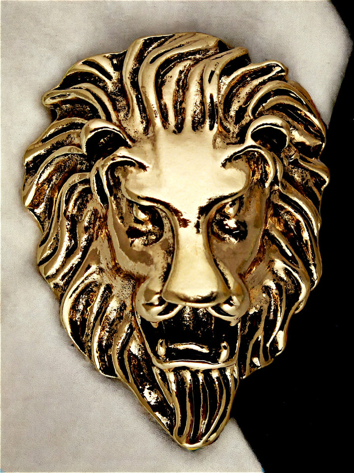 LUCKY JEWELLERY Designer Antique Gold Oxidised Plating Lion Jaguar Face Shaped Brooch/Lapel Pin for Men &  Women (100-CHOO-1175)