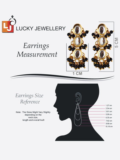 Traditional Back Meenkari Gold Plated uncut kundan Black Earrings