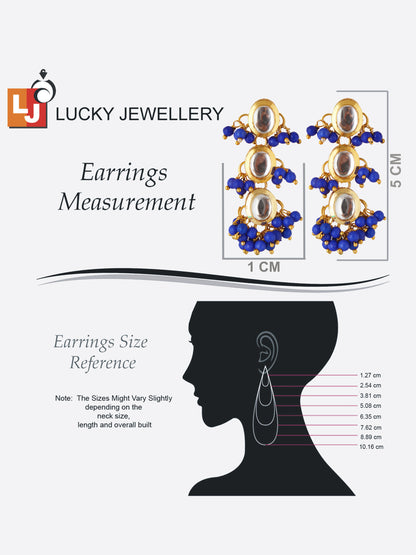 Traditional Back Meenkari Gold Plated uncut kundan Blue Earrings