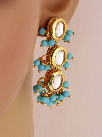 Traditional Back Meenkari Gold Plated uncut kundan Firoji Earrings