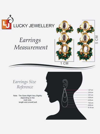 Traditional Back Meenkari Gold Plated uncut kundan Green Earrings