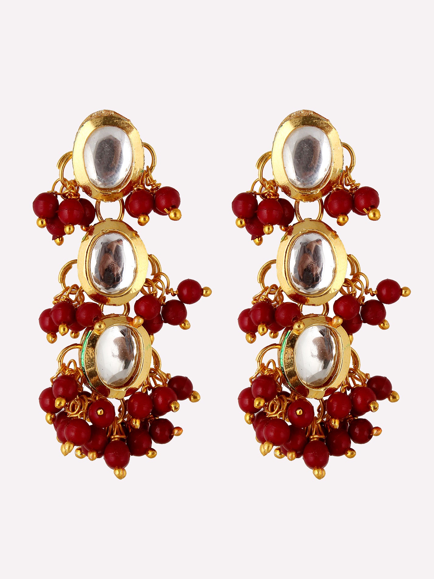 Traditional Back Meenkari Gold Plated uncut kundan Maroon Earrings