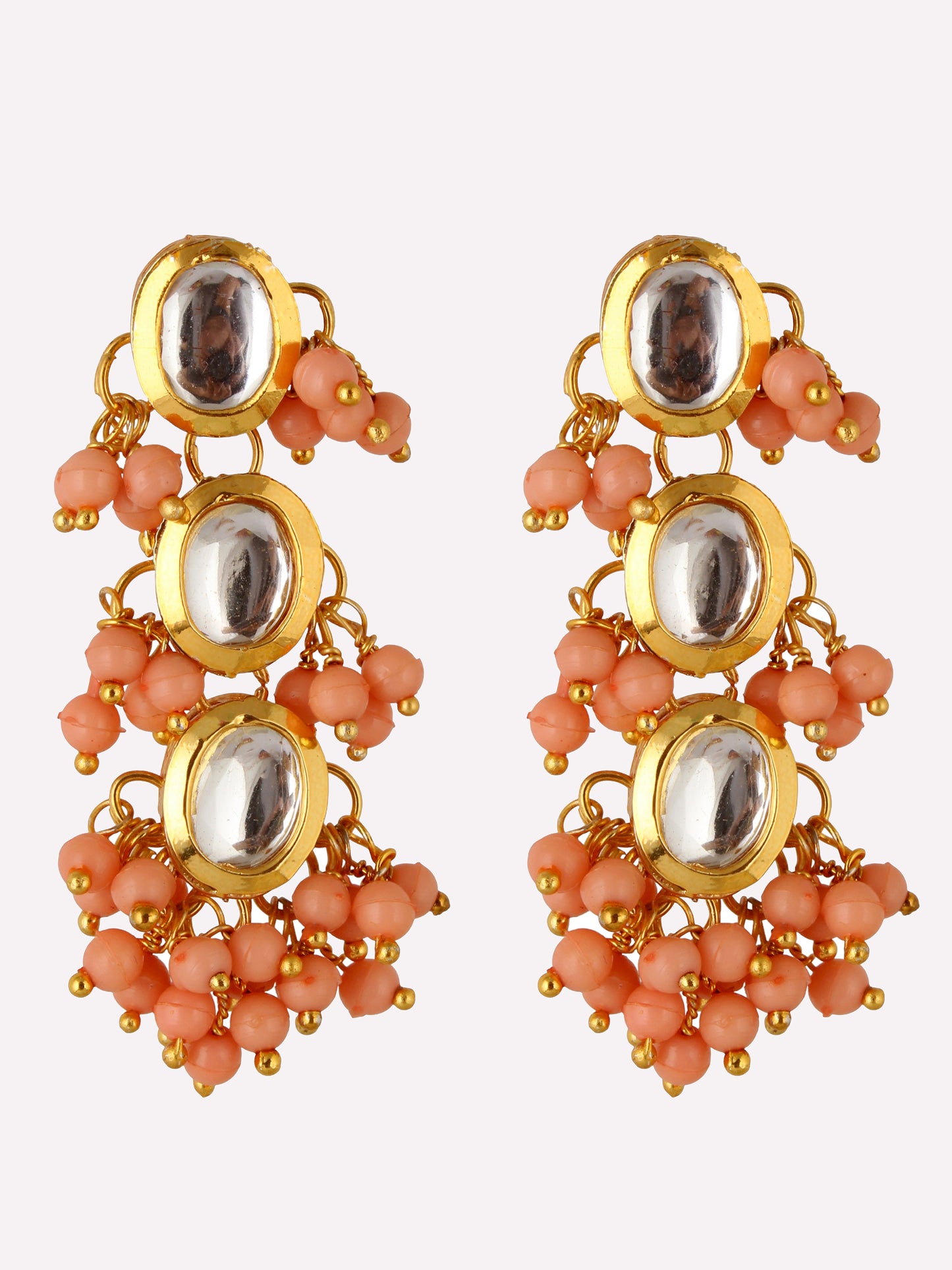 Traditional Back Meenkari Gold Plated uncut kundan Peach Earrings