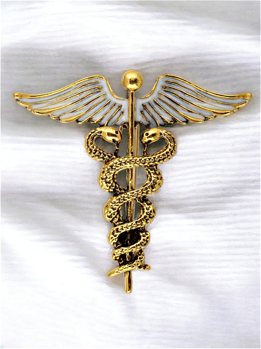 Designer Oxidised Caduceus Doctor's Brooch/Lapel Pin For Unisex