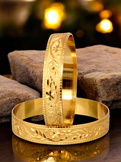 18k One Gram Gold Plated Traditional Designer Pack of 2 Bangle Set For Women