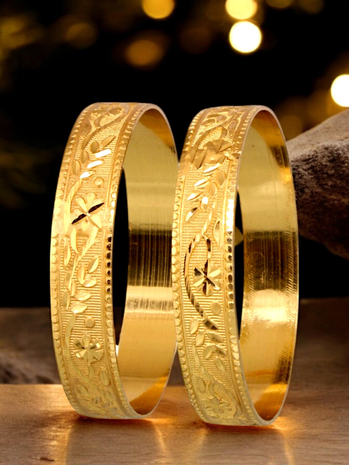 18k One Gram Gold Plated Traditional Designer Pack of 2 Bangle Set For Women