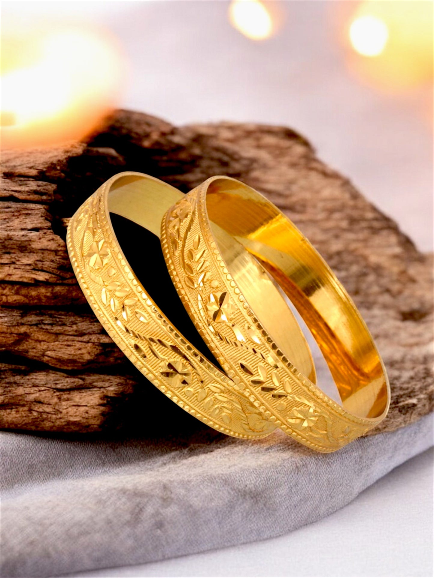 18k One Gram Gold Plated Traditional Designer Pack of 2 Bangle Set For Women