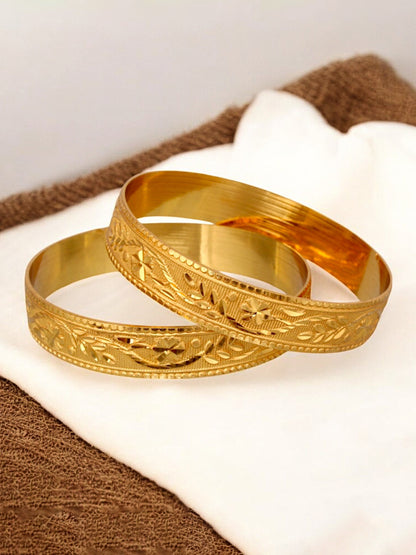 18k One Gram Gold Plated Traditional Designer Pack of 2 Bangle Set For Women