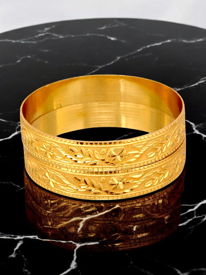 18k One Gram Gold Plated Traditional Designer Pack of 2 Bangle Set For Women