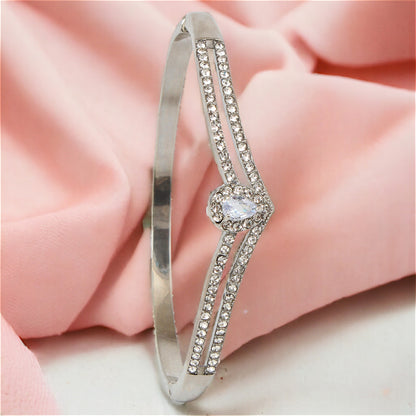 Stylish Silver Plating Rhinestones Bangle Bracelet for Women & Girls