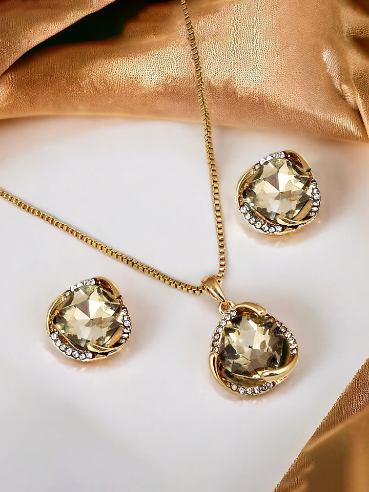 Trendy Gold Plated Stone Pendant Chain With Earrings