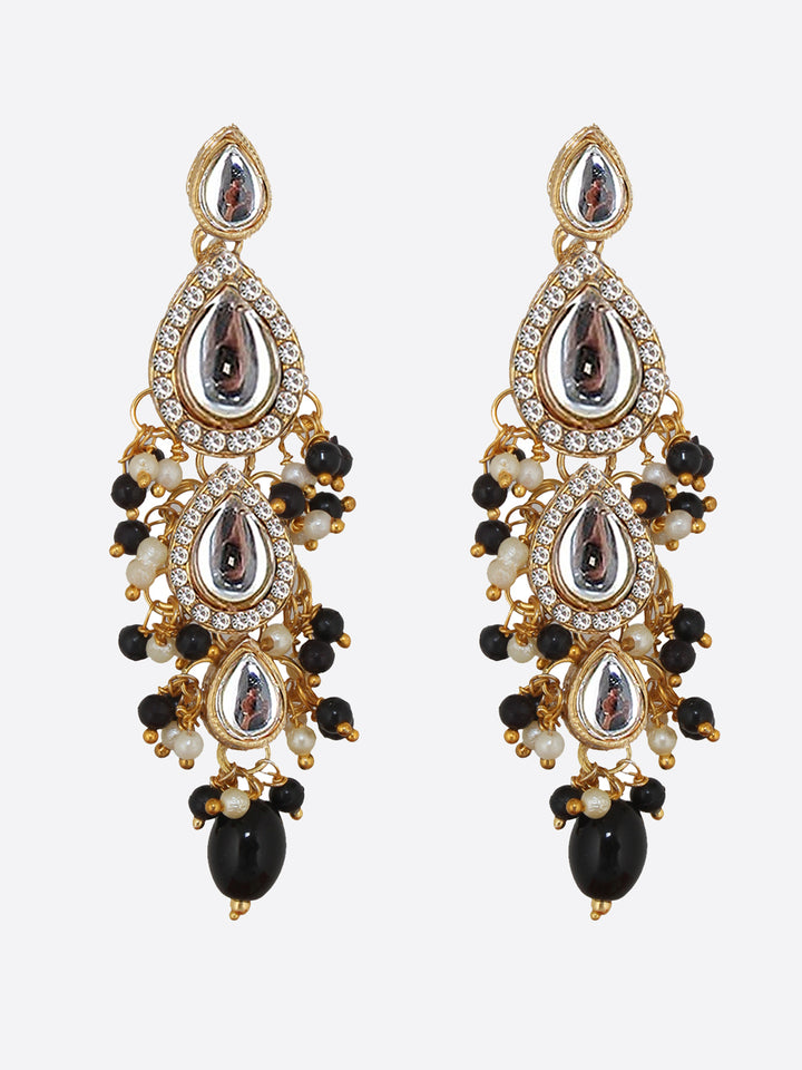 Traditional Gold Plated Kundan Stone Black Earrings for Girls & Women