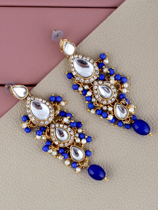 Traditional Gold Plated Kundan Stone Blue  Earrings for Girls & Women