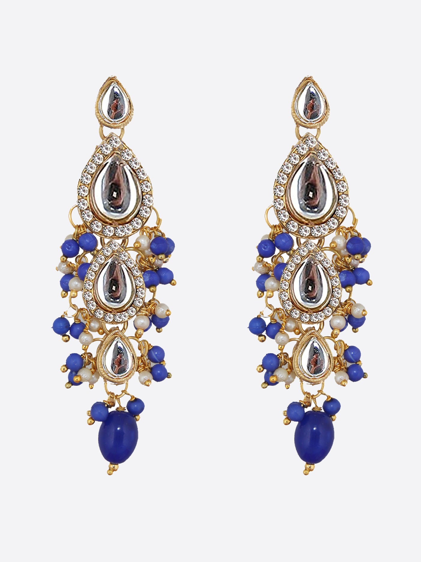 Traditional Gold Plated Kundan Stone Blue  Earrings for Girls & Women