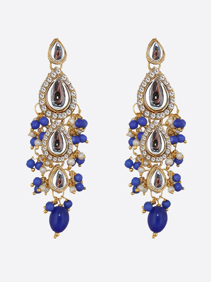 Traditional Gold Plated Kundan Stone Blue  Earrings for Girls & Women