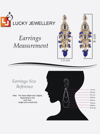 Traditional Gold Plated Kundan Stone Blue  Earrings for Girls & Women