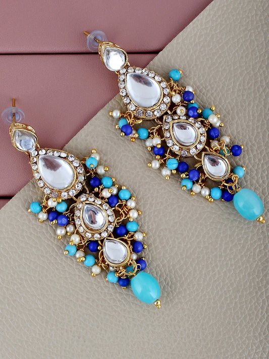 Traditional Gold Plated Kundan Stone Firoji Blue  Earrings for Girls & Women