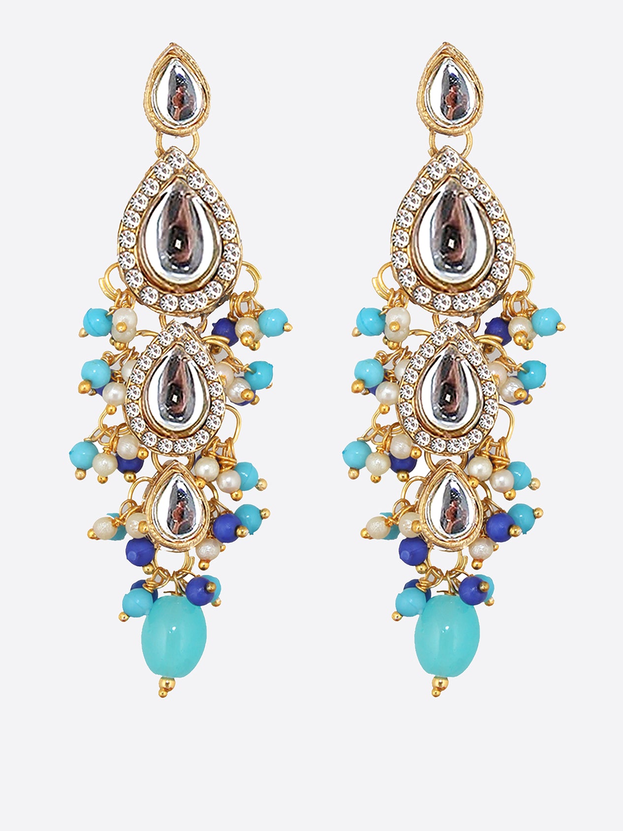 Traditional Gold Plated Kundan Stone Firoji Blue  Earrings for Girls & Women