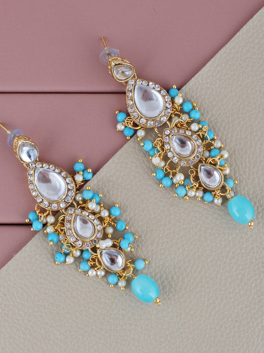 Traditional Gold Plated Kundan Stone Firoji Earrings for Girls & Women