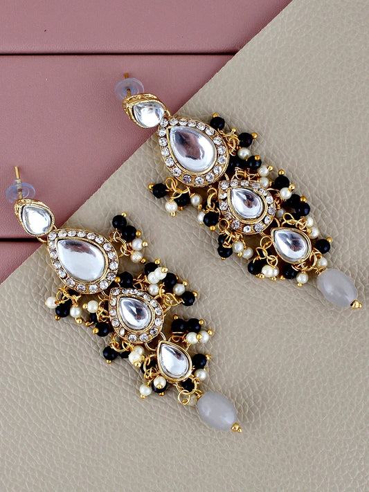 Traditional Gold Plated Kundan Stone Grey Earrings for Girls & Women