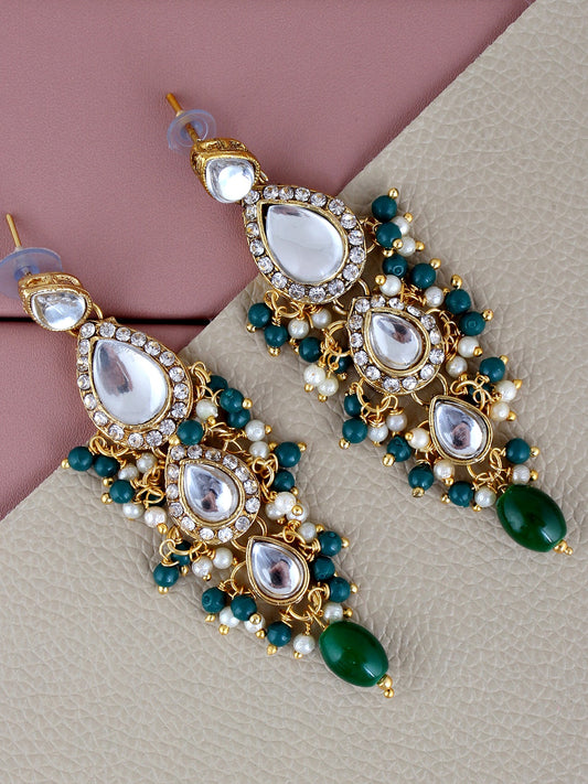 Traditional Gold Plated Kundan Stone Green Earrings for Girls & Women