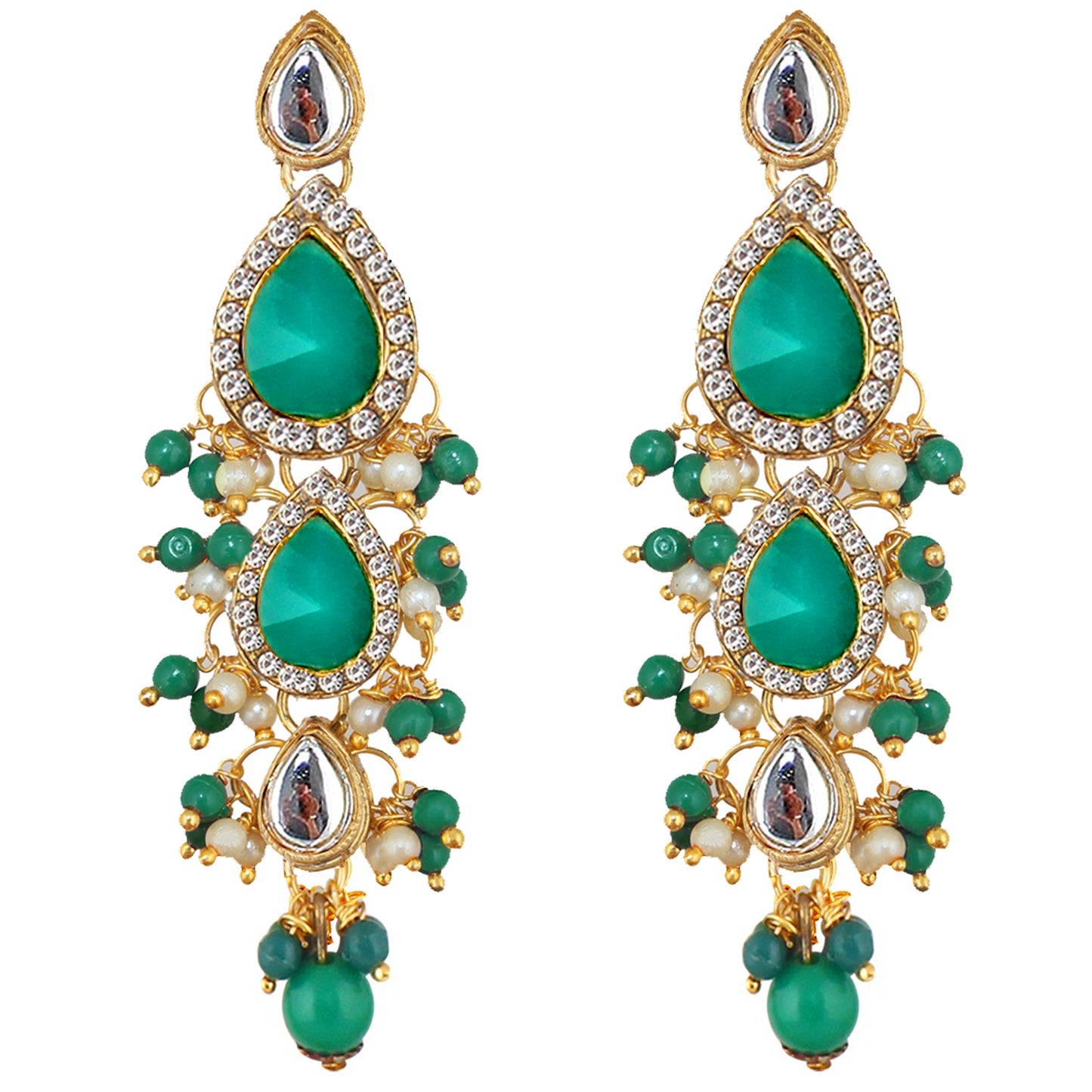 Traditional Gold Plated Kundan Stone Light Green Earrings for Girls & Women