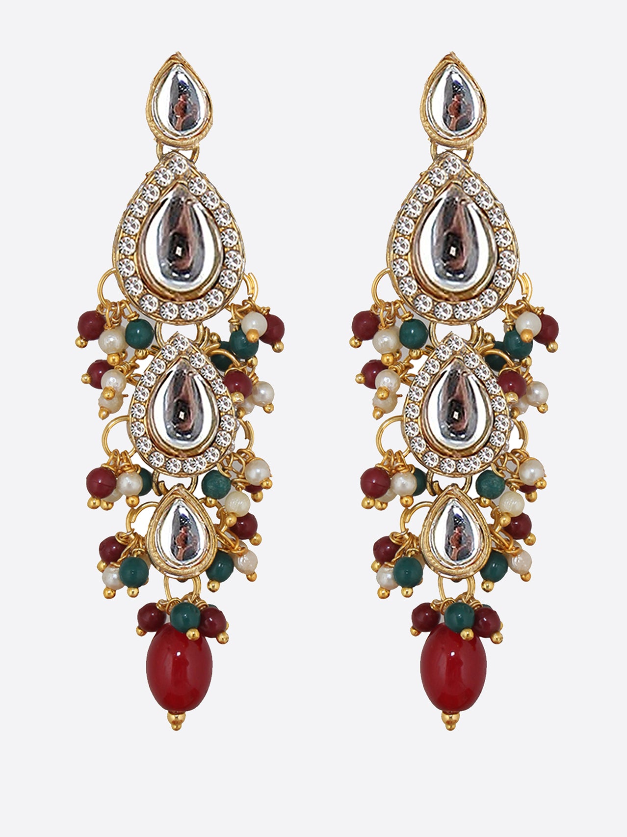 Traditional Gold Plated Kundan Stone Maroon Green  Earrings for Girls & Women