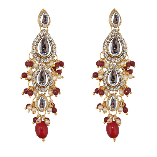 Traditional Gold Plated Kundan Stone Maroon Earrings for Girls & Women