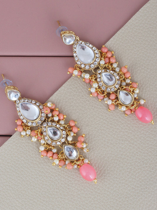 Traditional Gold Plated Kundan Stone Peach Earrings for Girls & Women