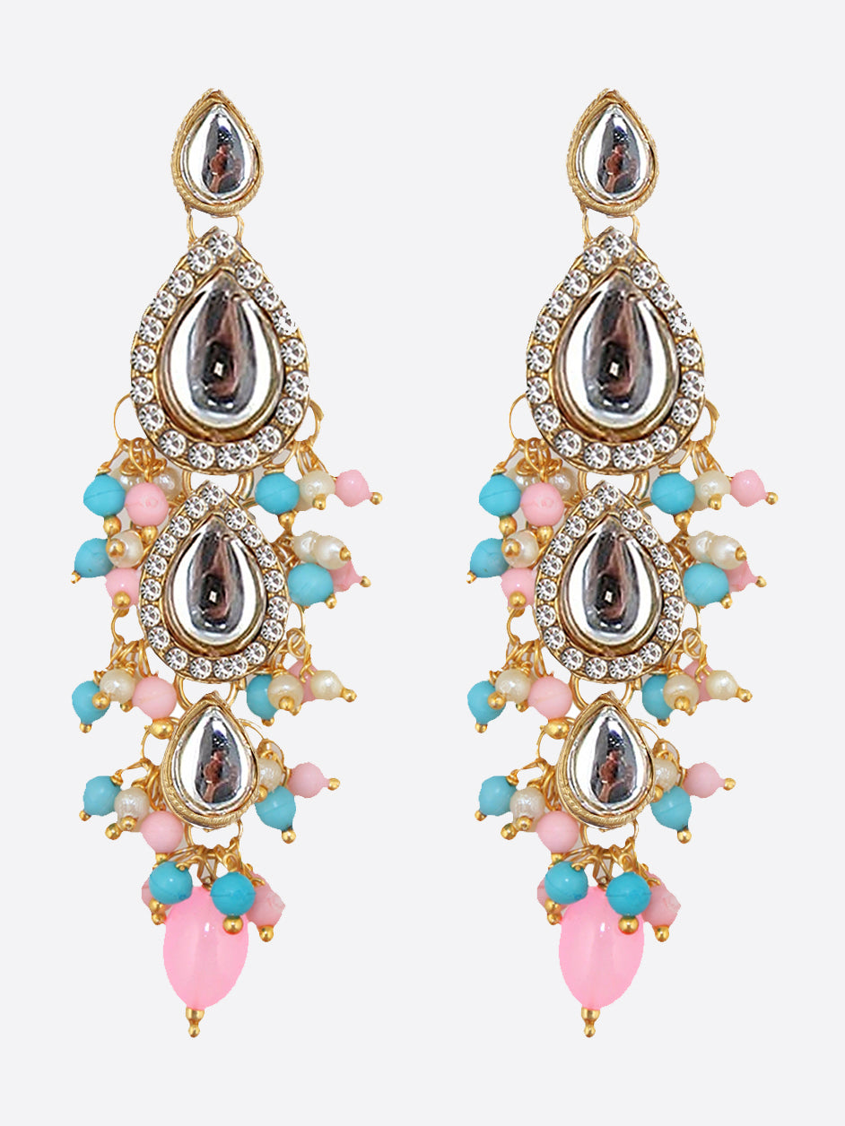 Traditional Gold Plated Kundan Stone Pink Firoji Earrings for Girls & Women