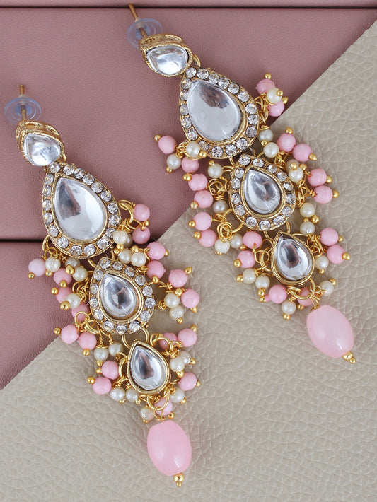 Traditional Gold Plated Kundan Stone Pink Earrings for Girls & Women