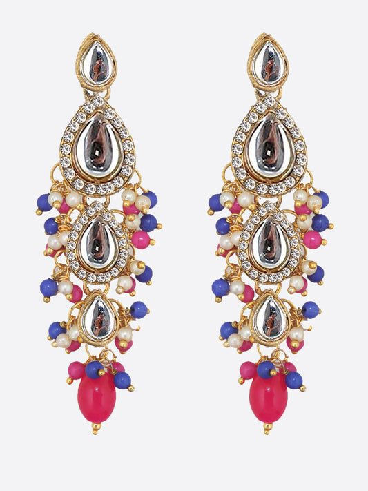 Traditional Gold Plated Kundan Stone Magenta Blue Earrings for Girls & Women