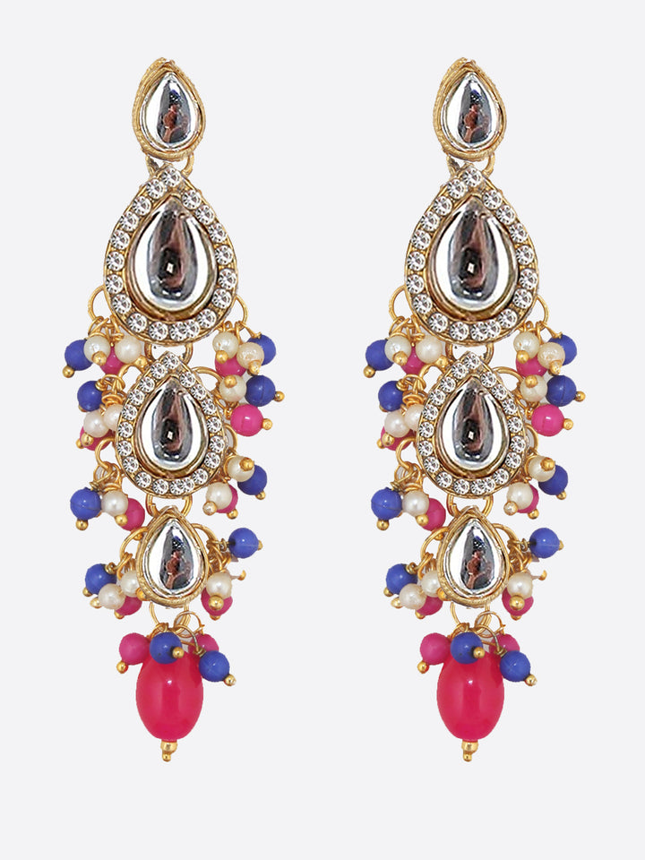 Traditional Gold Plated Kundan Stone Magenta Blue Earrings for Girls & Women