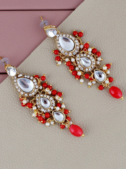 Traditional Gold Plated Kundan Stone Red Earrings for Girls & Women