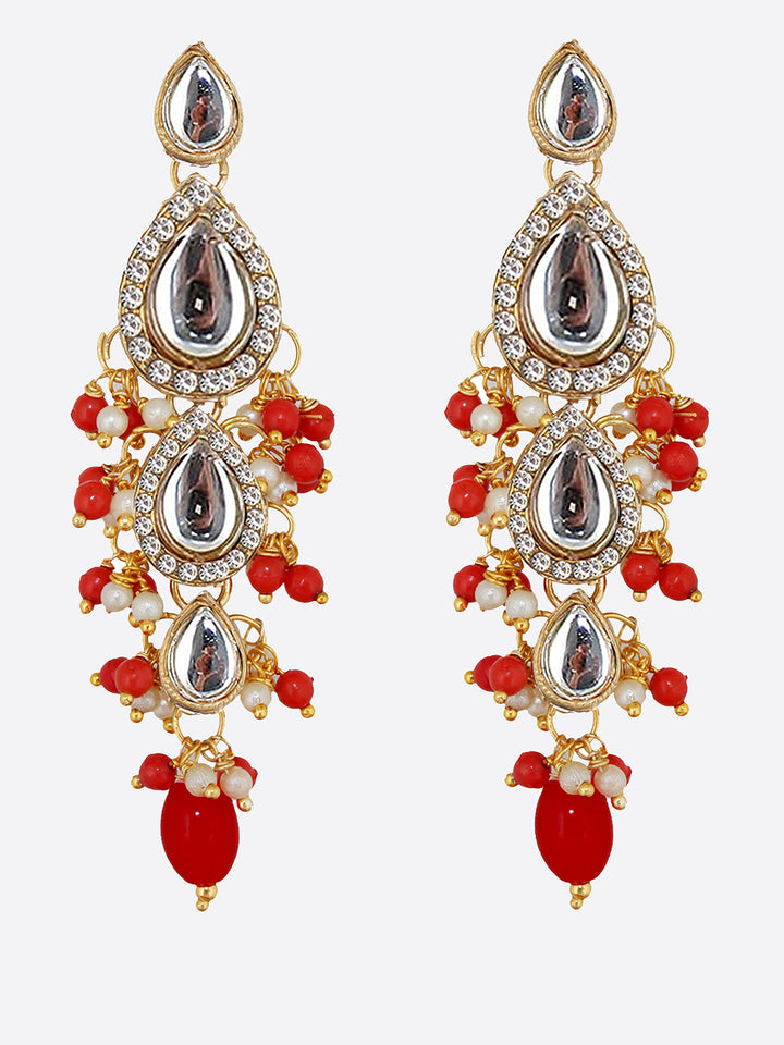Traditional Gold Plated Kundan Stone Red Earrings for Girls & Women