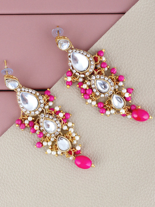 Traditional Gold Plated Kundan Stone Magenta Earrings for Girls & Women