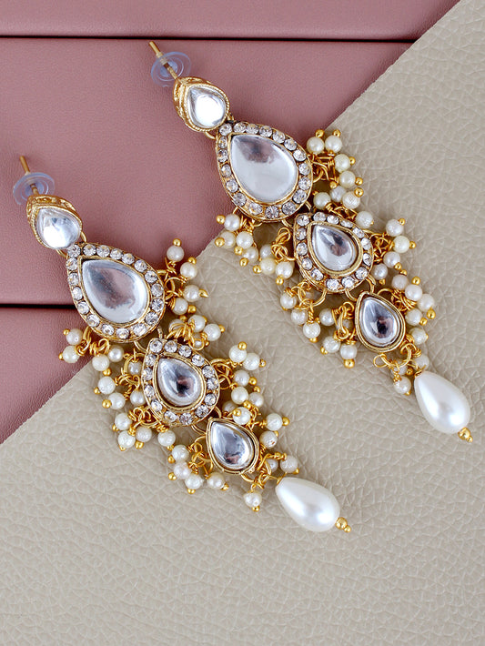 Traditional Gold Plated Kundan Stone White Earrings for Girls & Women