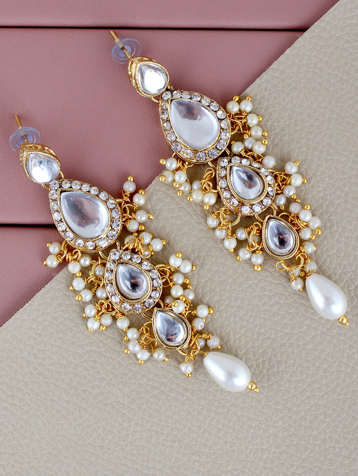 Traditional Gold Plated Kundan Stone White Earrings for Girls & Women