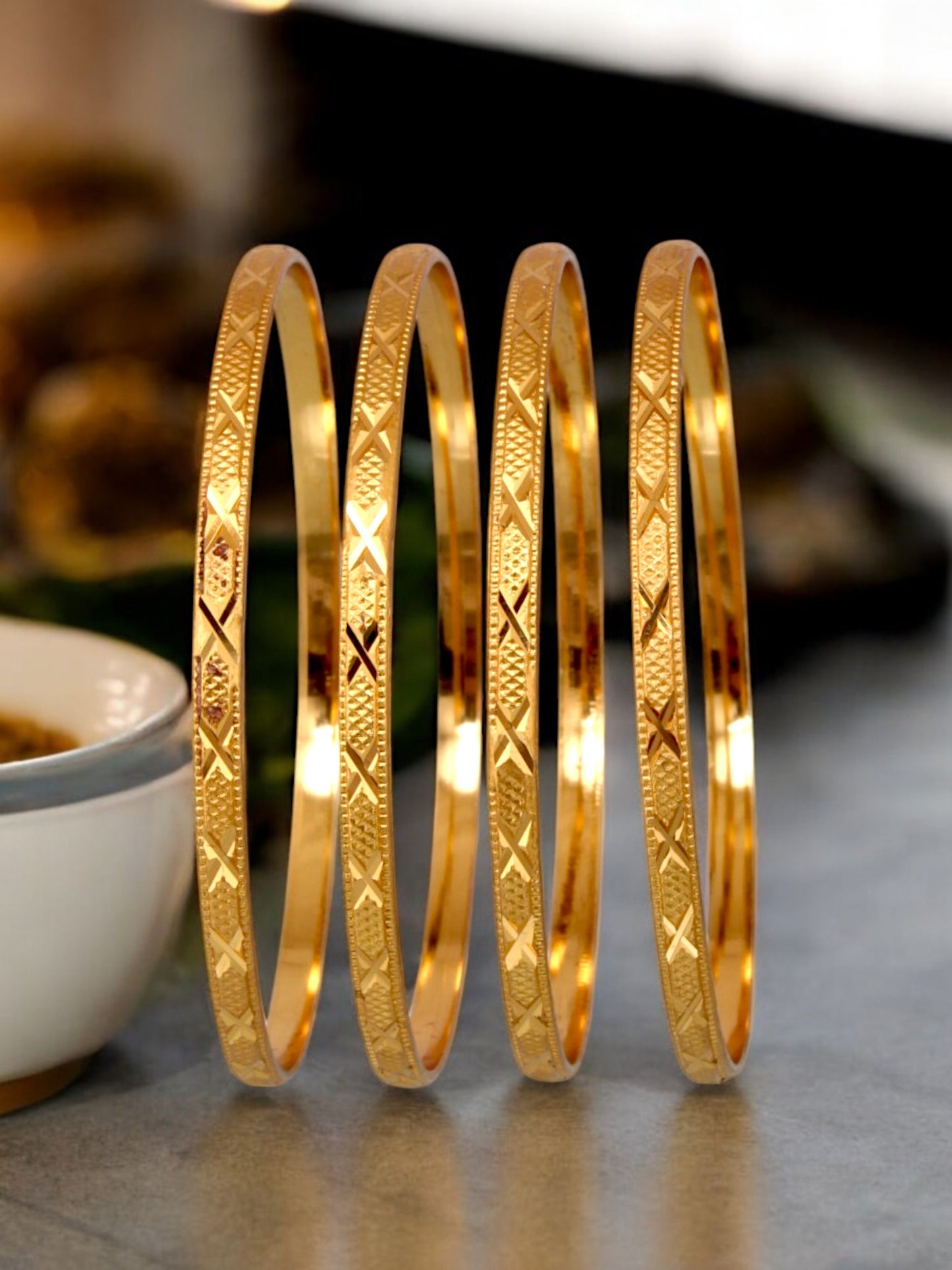 18k One Gram Gold Plated Traditional Designer Pack of 4 Bangle Set For Women