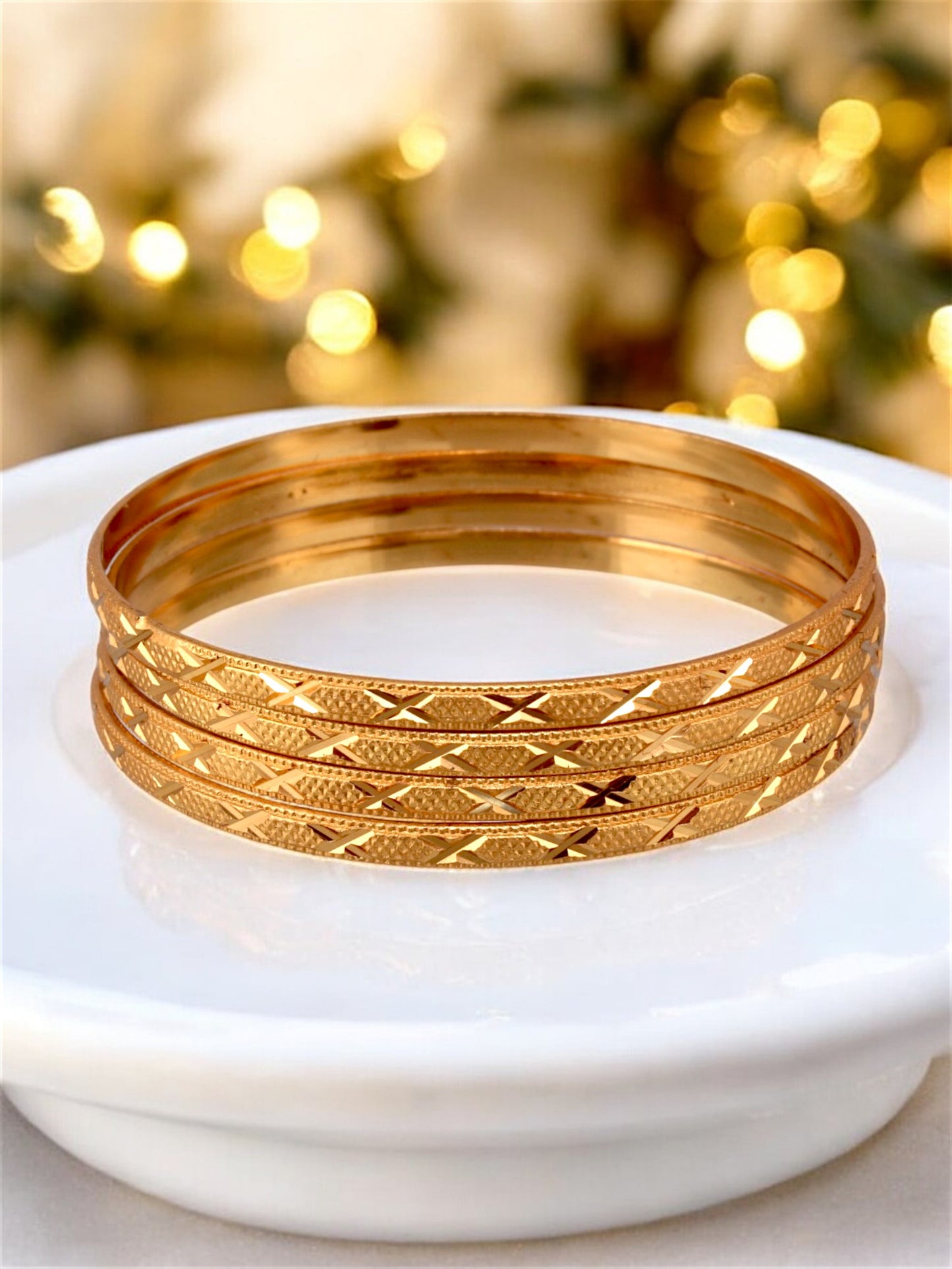 18k One Gram Gold Plated Traditional Designer Pack of 4 Bangle Set For Women