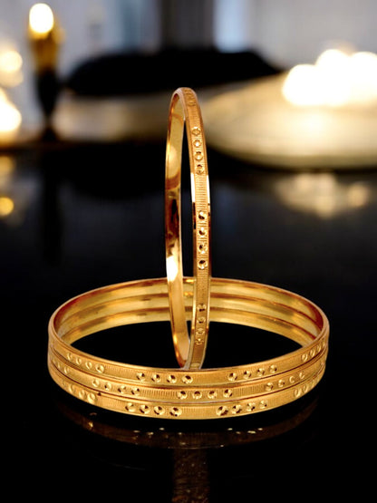 18k One Gram Gold Plated Traditional Designer Pack of 4 Bangle Set For Women